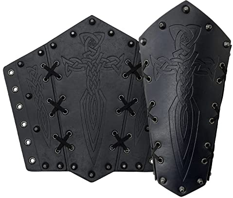 2 st vikingastavlor för män, medeltida fuskläder armhandskar, retro ambrace, bågskytte, armskydd för LARP, cosplay, Brun, svart, en storlek