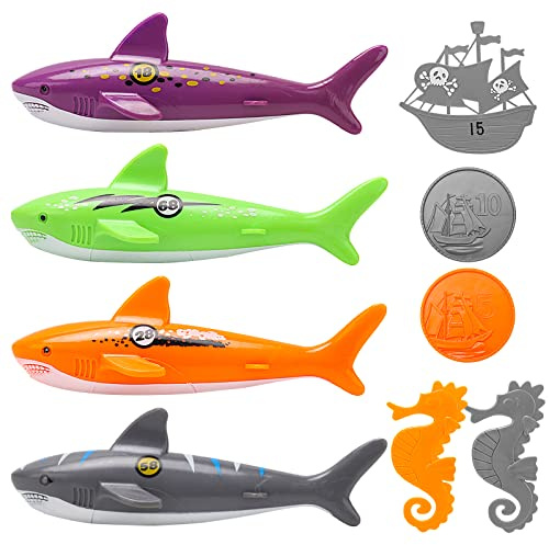 KATELUO Tauch Spielzeug, 9pcs Tauchspielzeug, Tauchbecken Spielzeugset, Schwimmbad Pool Spielzeug, Schwimmbad Spielzeug für Kinder, Unterwasser Tauchen Spielset, Unterwasser Pooltraining
