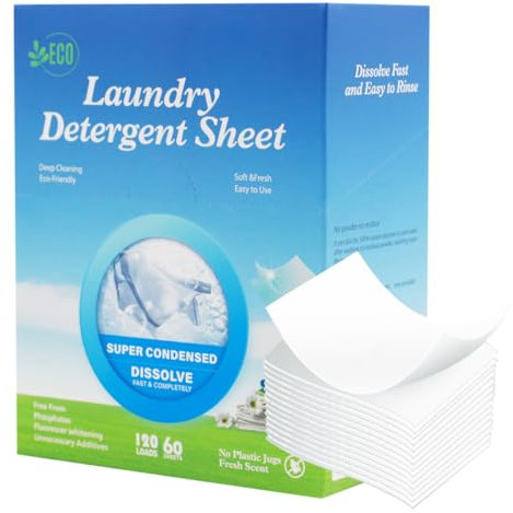 BomnKa Laundry Detergent Sheets, 60 Sheets/120 Loads Eco-friendly Deep Clean Washing Detergents Ocean Fresh Fragrance Concentrated Sustainable Sheets for Washing Clothes