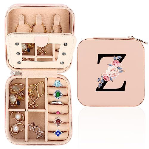 FIDWALL Boite a Bijoux de Voyage, Boîte à Bijoux Personnalisée A-Z, Boîte à Bijoux Portable, Petite Boîte de Rangement de Bijoux de Voyage Avec Miroir,Bijoux Enfants Fille,Boite a Bijoux Fille (Z)