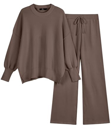LILLUSORY Lounge Sets For Women 2 Two Piece Outfits 2026 Fall Winter Airport Trendy Matching knit Sweat Suit Sweaters Pants Sweatsuit Loungewear Cute Travel Fashion Clothes Nutmeg L