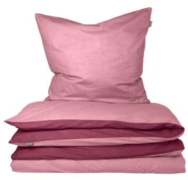 Schiesser Bettwäsche 155x220 cm | 100% Baumwolle | Rosa | 2-teilig | Feinbiber | 155x220 cm + 80x80 cm | kuschelweich | pflegeleicht & atmungsaktiv | OEKO-TEX® MADE IN GREEN
