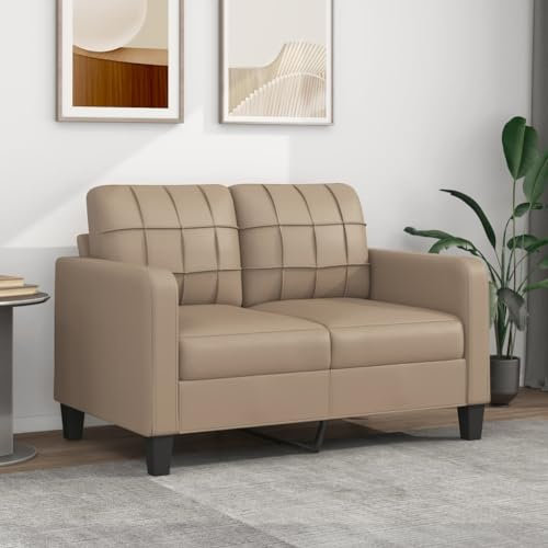 Festnight 2 Sitzer Sofa, Kunstleder Kleines Couch, Modern 2er Gästesofa mit Armlehne, Getuftetes Loveseat Sofas für Wohnzimmer/Schlafzimmer/Büro/Wohnung, 120 cm, Cappuccino-Braun