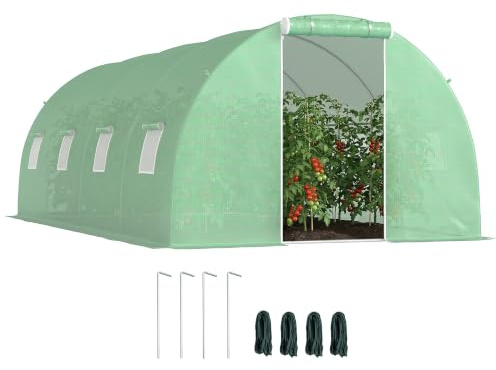 Outsunny växthus polytunnel 6 x 3 m med 8 fönster, frostbeständigt växthus, grönt stålrör
