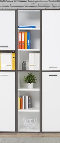 Forte KEFLAVIK Bücherregal 40 50, Regal mit 5 Einlegeböden, Standregal, Büroregal, Wohnzimmerregal, Holzwerkstoff, Weiß/Uni Wolfram Grau, 44,8 cm breit x 226,5 cm hoch x 41,5 cm tief