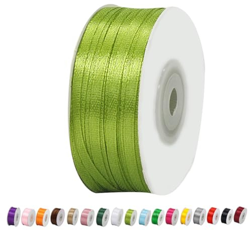 Satinband Armee grün 3mm Breit Geschenkband Satin,91m Satinbänder Armee grün Dick Schleifenband Dekoband Seidenband Geschenkverpackung Stoffband für Dekorieren Basteln Kleid Hochzeit