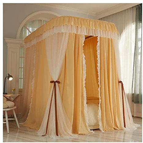 SZITW Doppelbett-Baldachin, Moskitonetz, Schlafzimmer-Schlafsaal, Verdunkelungsvorhang, Frühling, Sommer, Herbst, Winter, Mädchenzimmer, Dekoration (Farbe: Gelb, Größe: 180 x 220 cm/71 x 87 Zoll)