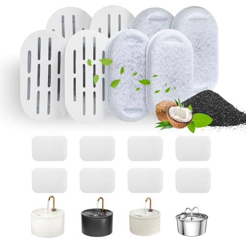 DOOOB Kattvattenfontänfilter, 16-pack kattfontänfilter, ersättningsfilter för kattfontän ersättningsfilter för DOOOB rostfritt stål katt vattenfontän, husdjursvattenfilter (8 filter och 8 svampar)