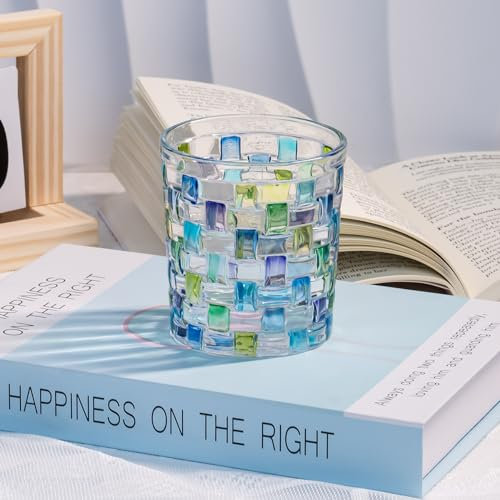 Toptime Tea Light Holder, Stained Glass Candle Holder with Woven Pattern, Romantic Colorful Votive Candle Holder, Clear Mosaic Tealight Holder for Christmas Table Centrepiece, Party, Home Decor