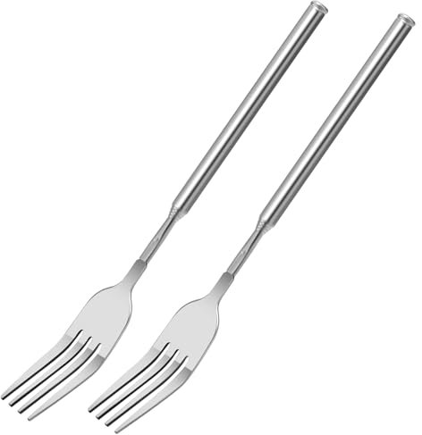Giantree Teleskopgabel, 2 stück 22-64cm Edelstahl Lange Teleskop Gabel Ausziehbare Gabel Grillgabel Lange Griff Gabel für Besteck Dessertgabel(2)