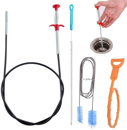 CLDURHGE Alambre Desatascador Tuberías - Kit de Limpieza de Tuberías 4 en 1 - Ideal para Fregadero, Ducha, Canos Profesional