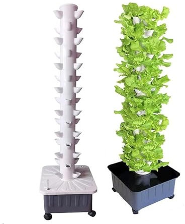 Tour hydroponique, système de Culture aquaponique, kit de Culture aéroponique Garden Tower pour Herbes, Fruits et légumes avec Pompe d'hydratation, Adaptateur, Pots en Filet