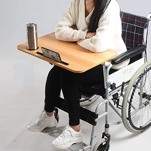 Planche à table à manger en bois pour plateau en fauteuil roulant - table à manger à plateau en fauteuil roulant amovible avec porte-téléphonie mobile, accessoires portables en fauteuil roulant