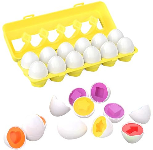 Invasye Juguete de Huevos Plástica, 12 Pcs Juguetes de Huevos, Clasificación de Colores y Formas Huevos, Montessori Educativos Juguetes, para Niños y Niñas Regalo de Pascua Cumpleaños