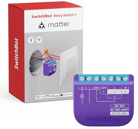 SwitchBot Smart Relay Switch 1 (2 pack), Smart Relay Module with Built-in Hub, Wi-Fi&Bluetooth Switch Works with Alexa/Apple Home/Google Home, 2.4GHz, Home Automation, 16A