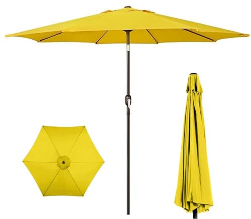 Parasol de patio rond de 2,7 m avec bouton-poussoir d'inclinaison/manivelle, protection UPF50+, imperméable et grand parasol de marché pour l'extérieur avec 8 baleines pour terrasse, pelouse, jardin,