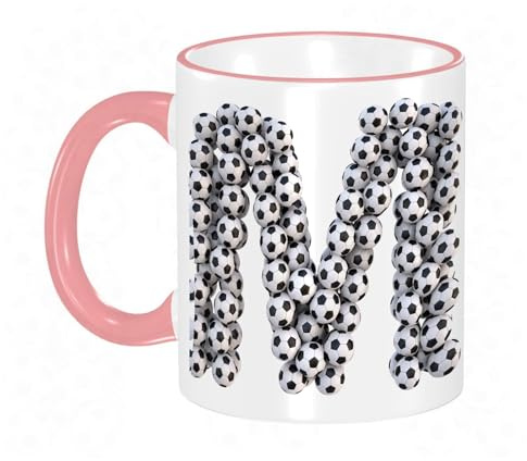 YOIUE Copa de cerámica interesante 11OZ tazas 330 ml - Regalo original y divertido Exquisita taza de impresión Decora tu taza,Letra M. Fuente de balón de fútbol aislada en blanco. Alfabeto de fútbol.