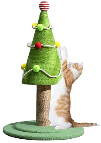 Árbol de Navidad para gatos, rascador de dibujos animados, adornos estéticos de sisal natural, tabla de rascar para gatitos de interior