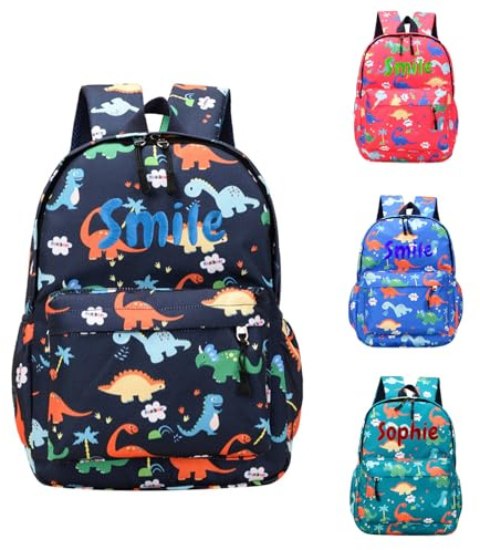 Personalisierte Kinderrucksack, Gestickt Rucksack Kleinkind Mit Namen Dinosaurier Kindergartenrucksack Jungen Und Mädchen, Rucksack Kinder Lässig, Rucksack Für Kita Und Kindergarten (Dunkelblau)