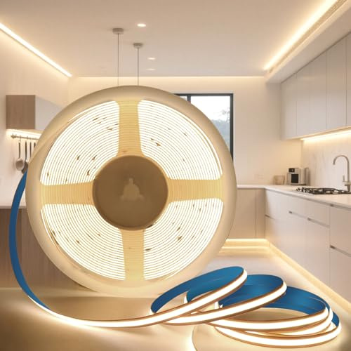 KSIBNW COB LED Streifen 10M, Selbstklebend 24V LED Strip Neutralweiß 4000K LED Licht Band 8mm Breite CRI90+ 320LEDs/m Flexibel LED Strip Lights für Home Dekoration, Küche, Schlafzimmer, Ohne Netzteil