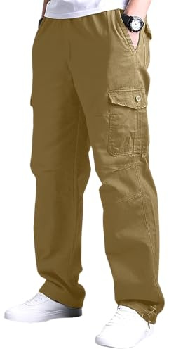 YAOBAOLE Pantalons Cargo Homme Taille Elastique Pantalons Cargo Pantalon Kaki Pantalon Treillis Militaire Kaki L