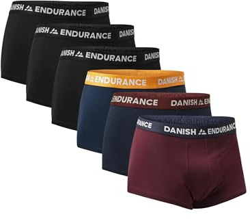 DANISH ENDURANCE Herrkalsonger, Korta, Mjuk Bomull, Multipack, Stretchiga, 6-pack, Flerfärgad (3xSvart, 1xNavy/Orange, 1xNavy/Bordeaux, 1xBordeaux/Navy) 6 Pack, XL