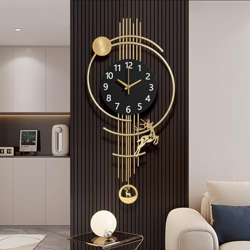 Gilacco Large Wall Clocks for Living Room,Silent Non Ticking Battery Operated Oversized Modern Wall Clock for Bedroom,Farmhouse,Office,Kitchen Home Wall Decor-37.8x81.8CM(Golden)