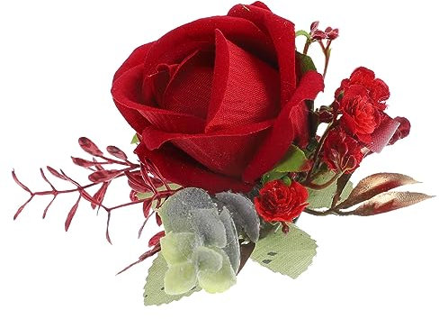 VALICLUD Boutonniere Kunstblume Für Männer Und Frauen Simulierte Corsage Für Hochzeiten Brautjungfern Und Trauzeugen Dunkelrot Hochzeitsdekoration
