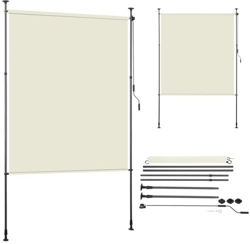Klemmmarkise 2 m x 2,7 m Vertikale Balkonmarkise Sonnenschutz Sichtschutz Beige Fensterrollos Langlebig & Stilvoll Sonnenschutz für Terrasse & Garten