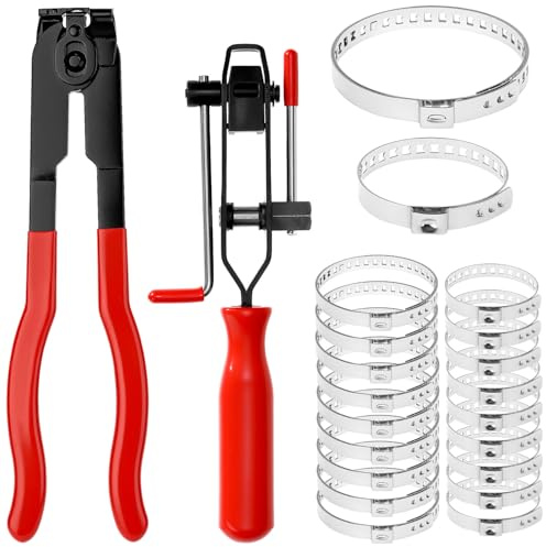 QWORK® pince collier cardan, pince collier de serrage, kit d'outils de cerclage avec 20 colliers de serrage en acier inoxydable 304