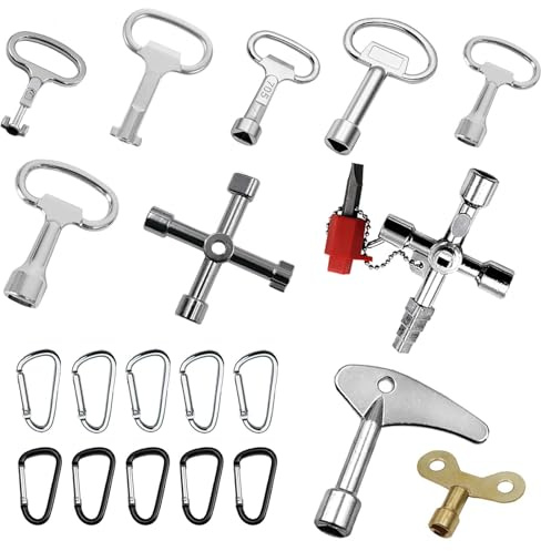 20 Cle Universelle Set, FORMVERSITY Cle Triangle Poubelle square key, Portable Clé Multifonction, Clé Robinet, clé Purge Radiateur, Clés à Fente en Métal
