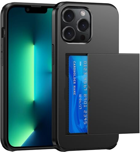 SZSSZSM Plånbok för iPhone 13 Pro Fodral med Korthållare Dubbla Lager Militärkvalitet Skyddande Stötsäkert Dold Kortplats Smal Passform Telefonskydd – Svart