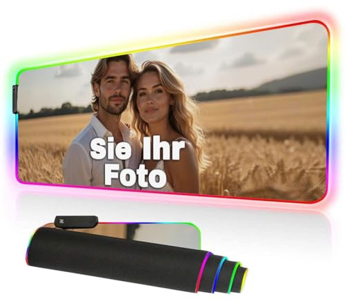 XXL Gaming RGB Mauspad mit Foto/Text Bedruckt, Personalisiert Gaming Mousepad groß, rutschfest, Geschenkidee Männer, Frauen, Freunde, Gamer, Büro (30 * 80cm-LED)