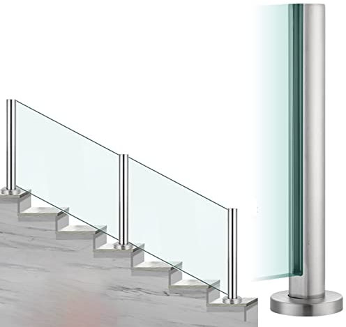 Poteau de balustrade en verre en acier inoxydable pour escaliers intérieurs, balcons, terrasse et escaliers gris, hauteur 115 cm, design moderne pour balustrade en verre de 10/12 mm
