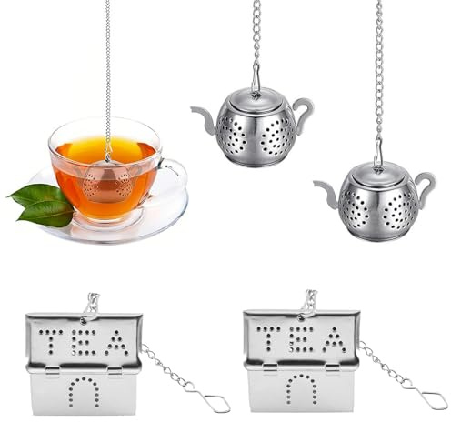 LINTRA 4 Pezzi Infusore Tè, con Catena Filtro Te Infusione, Acciaio Inox 304 Infusore per Tisane Adatto All'uso Come Colino per Tazze da Tè e Tè Afusi, per Filtrare Foglie di Tè e Spezie