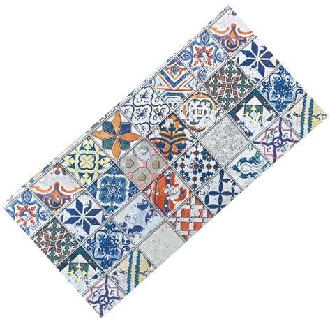 Tex family Teppichläufer, Vintage, rutschfest, für die Küche, bunt, PVC, waschbar, hergestellt in Italien, leicht zu reinigen, 50 x 180 cm