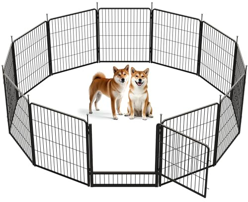 SunsGrove 12-teilig Welpenauslauf 80cm Hoch, Schwerlast Hundestall für drinnen mit 1 Türen, Anti-Rost Hundezaun, Automatische Verriegelung, Pet Playpen for Yard RV Camping, Schwarz