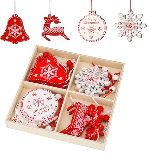 12 Pièces Décoration Sapin De Noël en Bois | Deco Noel avec Boite, pour Arbre De Noël Et Décoration Intérieure Maison