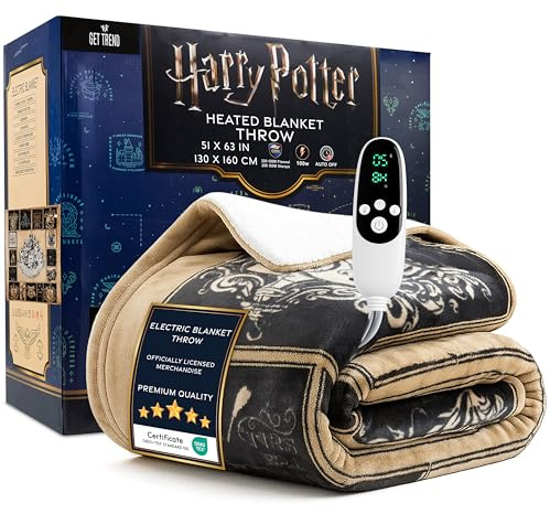 Harry Potter Electric Blanket 130x160cm, Single Size Soft & Luxurious Sherpa Fleece Heated Blanket, 9 Heat Settings & 12-Hour Auto-Off Timer (Multi Harry Potter, Throw UK)