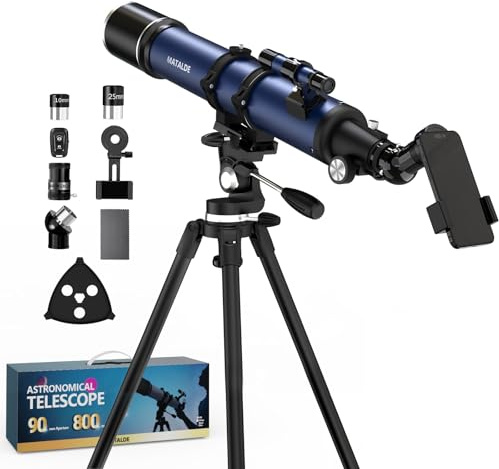 90mm Aperture Telescope 800mm Focal Length Refractor for Beginners & Adult, Professional Astronomy Telescope with 32X-240X Magnification, 3X Barlow Lens & Phone Adapter