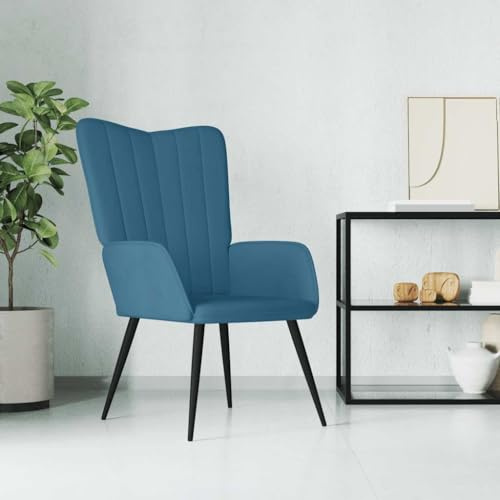 QJBSAVVA Relaxsessel Blau Samt Moderner Armlehnstuhl mit Schaumstoffpolsterung und Stahlrahmen 61 x 70 x 96,5 cm Bequem für Wohnzimmer Schlafzimmer und Balkon