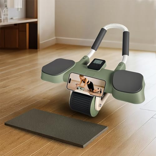 CENTRA Ab Roller with Timer & Counter, 2-Wheel Ab Exercise Wheel, Auto Rebound & App Connected, Home Workout Equipment with Knee Pad, 200KG Capacity