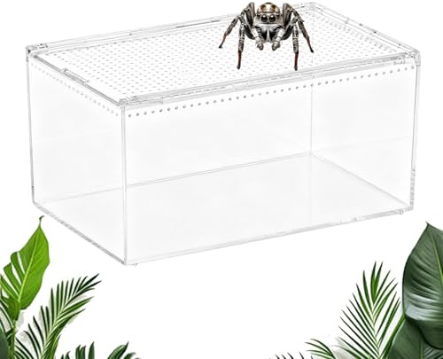 Terrarium för hoppspindlar – ventilerat transparent rivsäkert akrylglas | habitat reptilbehållare fågelspinning terrarium, för amfibier Gecko orm sköldpadda bartagame inomhus