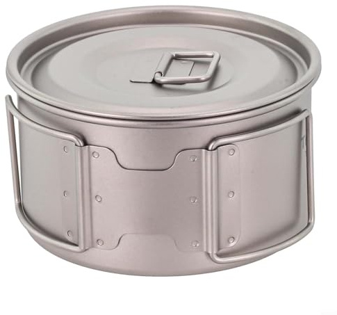LatoYard Ciotola in titanio con manico pieghevole, 450 ml e 600 ml, contenitore per alimenti da campeggio, per cucinare all'aperto, escursioni e viaggi zaino in spalla