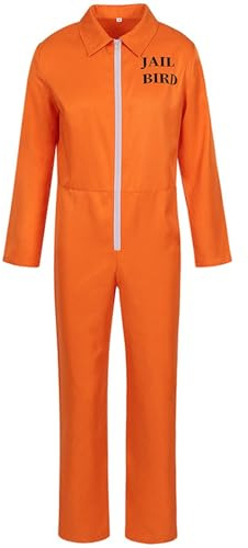 Costume Carcerato Prisoner Costume Halloween Uomo Arancione Tuta Rossa Da Lavoro Vestito Agricoltura Donna Pantaloni Cerniera Pantalone Prigioniero 2Xl Tute Salopette Detenuto Imbianchino Meccanico