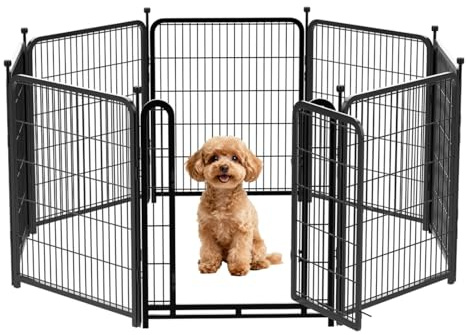 Explovehike Garden Fencing 36 Inch High, 8 Panels Total 17.7 Ft(L) Wide Door Low Threshold Dog Fence, Black Heavy Duty Garden Fence with Gate, Fencing for Garden Beds, Dog Fence Outdoor for Yard
