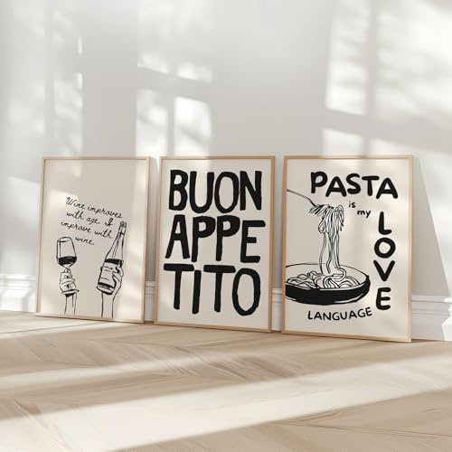 Xiyocadt 3er Poster Set,Abstraktes Küche Kaffee Pasta Bilder Moderne Wandbilder,Minimalistisches Küchen-Leinwandposter,für Küche Esszimmer,Kaffee,Bar Dekor, Ohne Rahmen (21x30cm,DEF)
