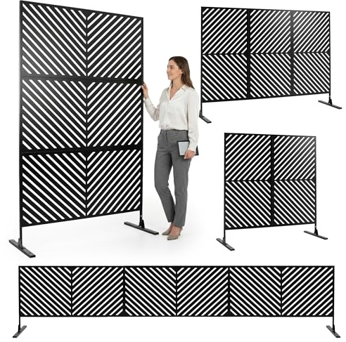 Sichtschutz Garten, Paravent Outdoor Wetterfest, Trennwand, Sichtschutz Metall, 198x119.5 cm, Raumteiler für Garten, Terrasse, Balcon, Paravent Outdoor, Schwarz BE-ACTIVE PL