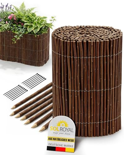 Sol Royal Bordura Giardino in Salice 30 cm alto – Recinzione in Vimini Flessibile con 7 Picchetti e 14 Fascette – Bordatura del Prato, Pannelli per Recinzione Giardino Esterno 30x300 cm – WB79