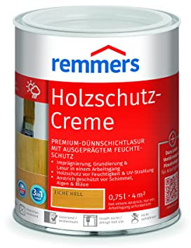Remmers Holzschutz-Creme 3in1 eiche hell, 0,75 Liter, tropffreie Holzlasur für aussen, 3in1: Imprägnierung, Grundierung & Lasur in EINEM Arbeitsgang